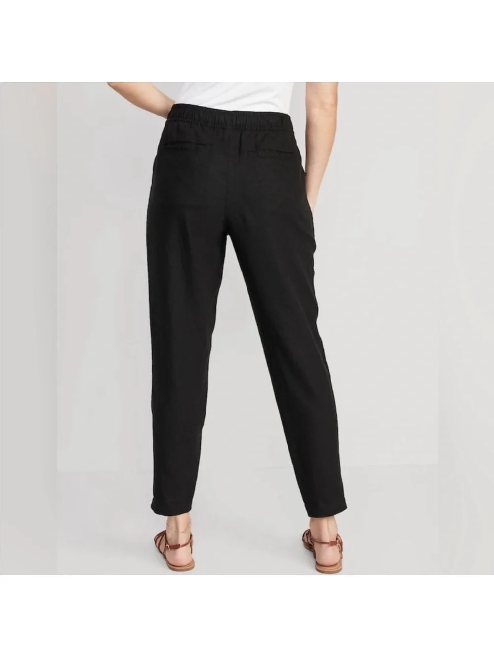 Old Navy Black High-Rise Straight Taper Linen Blend Pants L - Picture 2 of 12